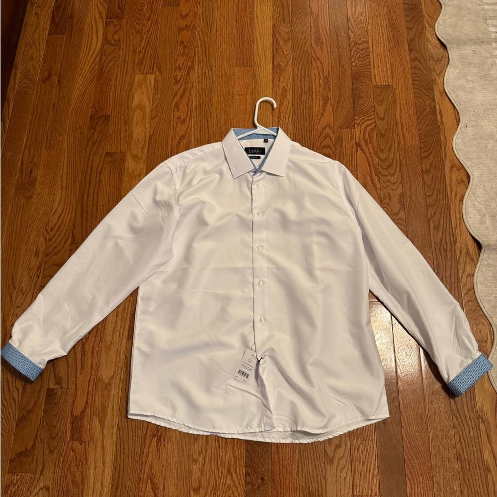 Nicole Miller White Button-Up Shirt with Blue Accents- NWT